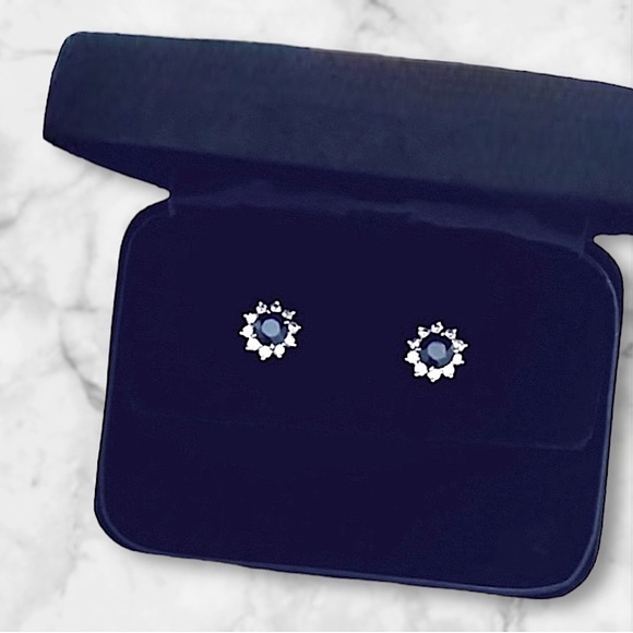 Blue Sapphire & Diamond Earrings | Platinum Set | Appraisal Included | $6,500 - Picture 2 of 7